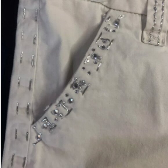 BKE Molly Womens Beige Embellished Booty Shorts Size 27 Rhinestone Pocket Detail - Picture 2 of 7